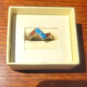 Vintage sterling silver turquoise & coral ring